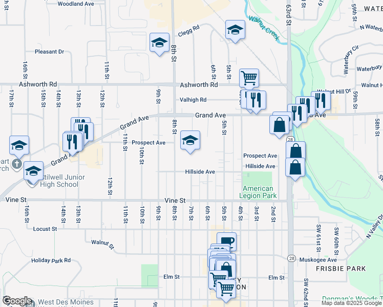 map of restaurants, bars, coffee shops, grocery stores, and more near 713 8th Street in West Des Moines