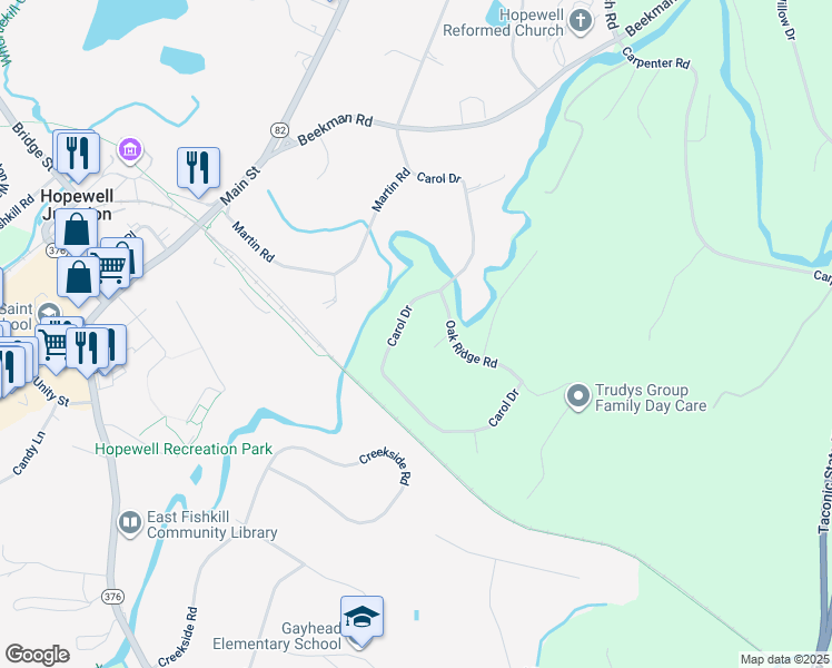 map of restaurants, bars, coffee shops, grocery stores, and more near 216 Oak Ridge Road in Hopewell Junction