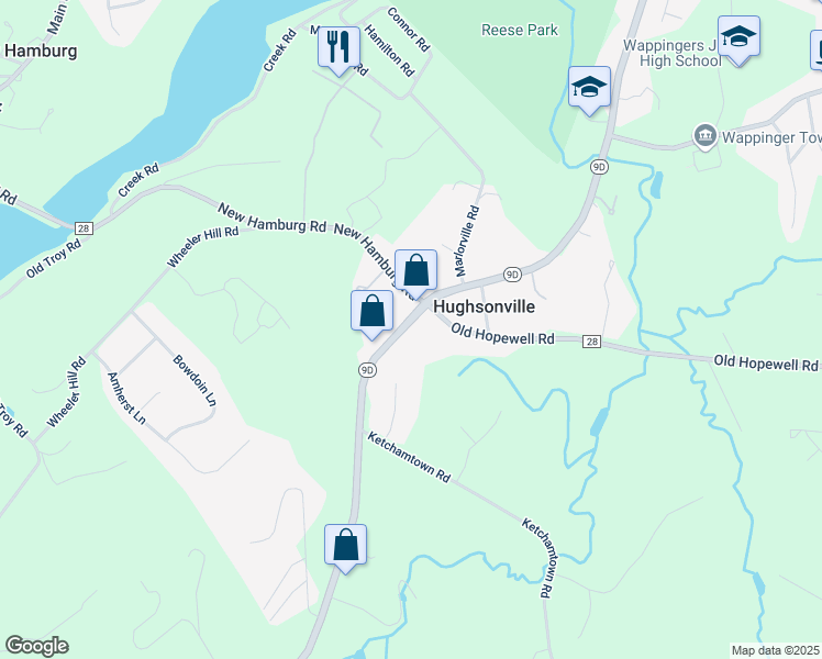 map of restaurants, bars, coffee shops, grocery stores, and more near 2328 New York 9D in Wappingers Falls