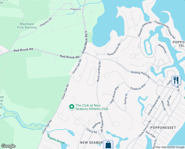 map of restaurants, bars, coffee shops, grocery stores, and more near 52 4 Seasons Drive in Mashpee