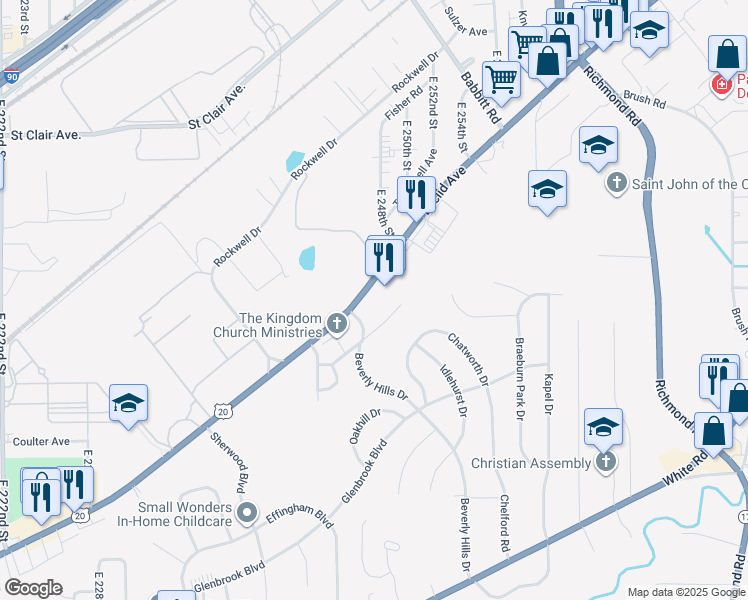 map of restaurants, bars, coffee shops, grocery stores, and more near 24630 Euclid Avenue in Euclid