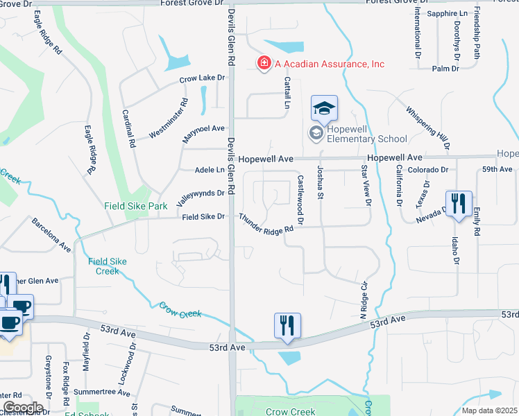 map of restaurants, bars, coffee shops, grocery stores, and more near 3726 Thunder Ridge Road in Bettendorf