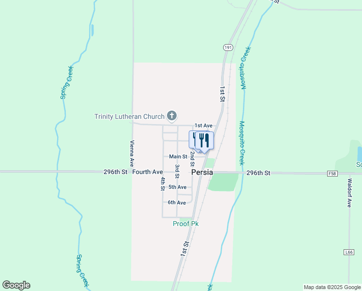 map of restaurants, bars, coffee shops, grocery stores, and more near 301 Main Street in Persia