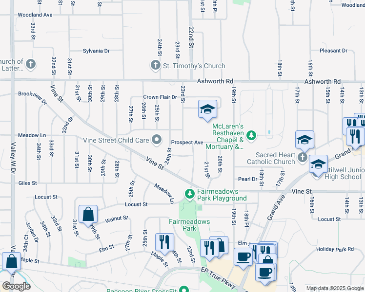 map of restaurants, bars, coffee shops, grocery stores, and more near 2209 Hillside Avenue in West Des Moines