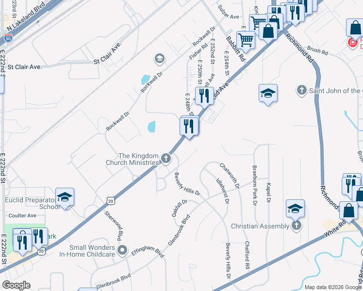 map of restaurants, bars, coffee shops, grocery stores, and more near in Euclid