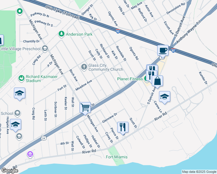 map of restaurants, bars, coffee shops, grocery stores, and more near 2009 7th Street in Maumee