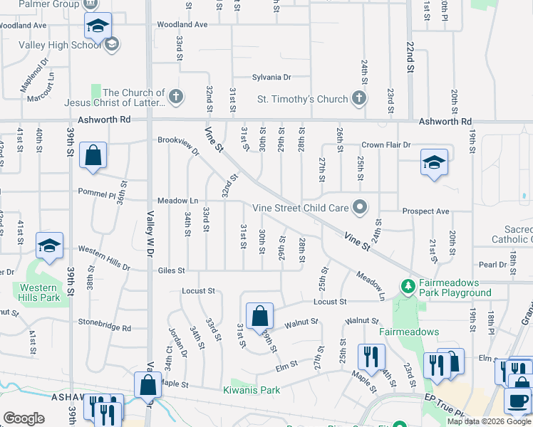 map of restaurants, bars, coffee shops, grocery stores, and more near in WDM