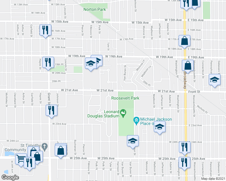 map of restaurants, bars, coffee shops, grocery stores, and more near 826 West 21st Avenue in Gary