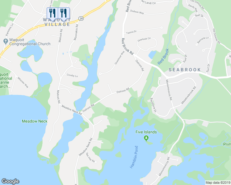 map of restaurants, bars, coffee shops, grocery stores, and more near 102 Ostrom Road in Falmouth