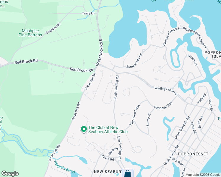 map of restaurants, bars, coffee shops, grocery stores, and more near 1-77 Rock Landing Rd in Mashpee