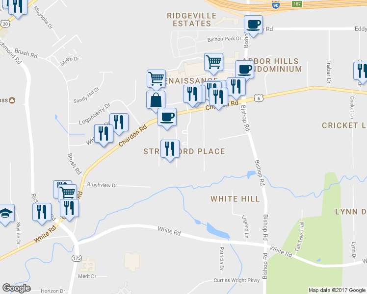 map of restaurants, bars, coffee shops, grocery stores, and more near 2920 Cambridge Circle in Wickliffe