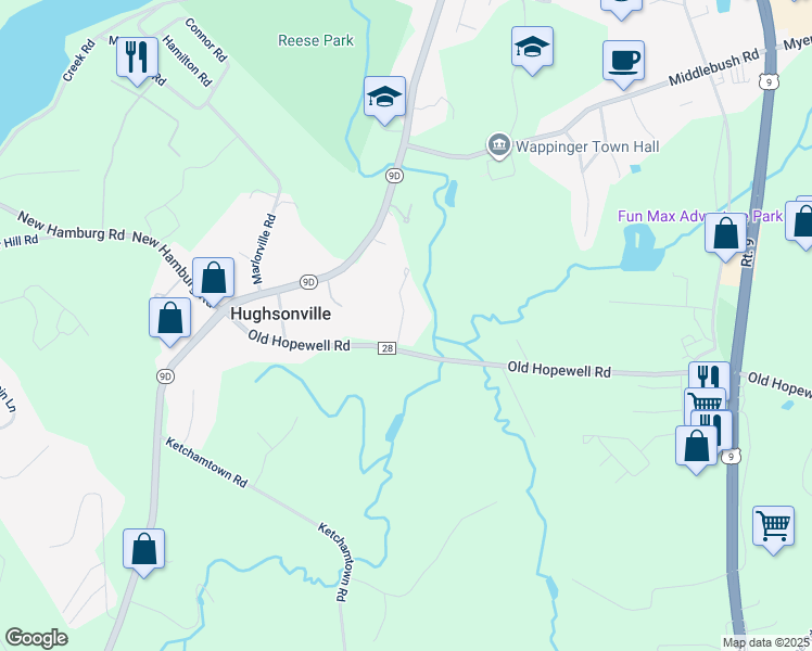 map of restaurants, bars, coffee shops, grocery stores, and more near 2 Briar Lane in Wappingers Falls