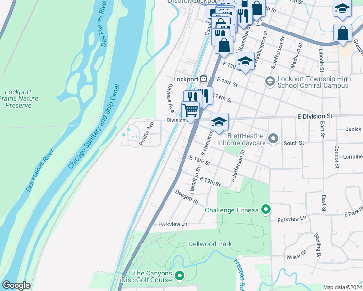 map of restaurants, bars, coffee shops, grocery stores, and more near in Lockport