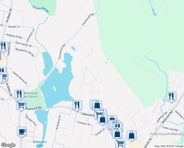 map of restaurants, bars, coffee shops, grocery stores, and more near 73 Tansy Drive in Waterbury