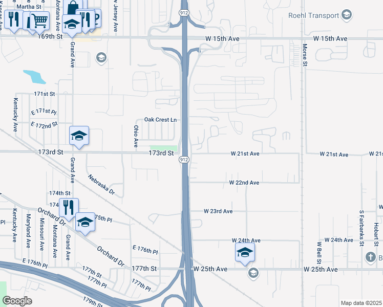 map of restaurants, bars, coffee shops, grocery stores, and more near 7320 West 21st Avenue in Gary