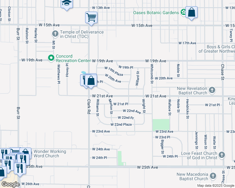 map of restaurants, bars, coffee shops, grocery stores, and more near 4236 20th Place in Gary