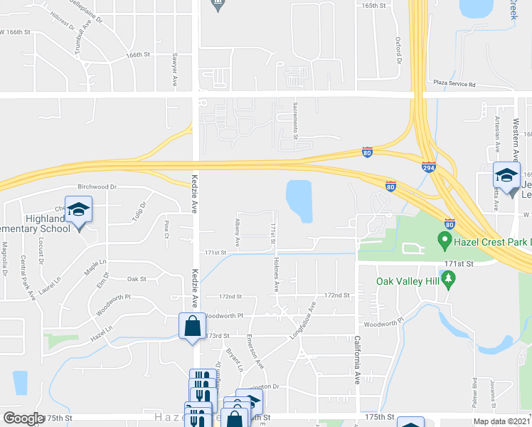 map of restaurants, bars, coffee shops, grocery stores, and more near 16910 Novak Drive in Hazel Crest