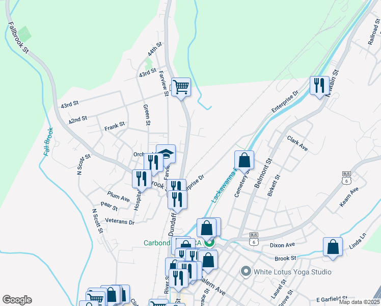 map of restaurants, bars, coffee shops, grocery stores, and more near 185 Dundaff Street in Carbondale