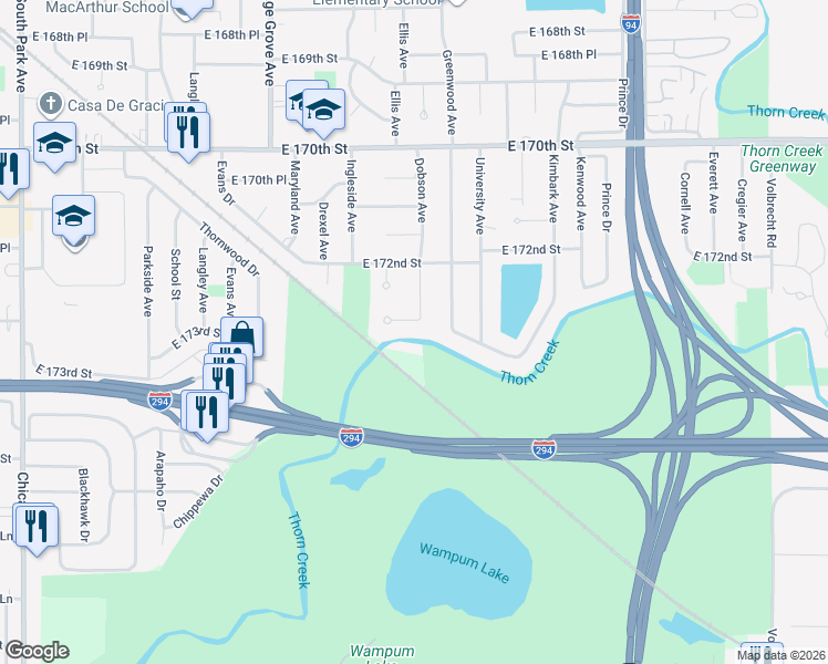 map of restaurants, bars, coffee shops, grocery stores, and more near 1010 East 173rd Street in South Holland