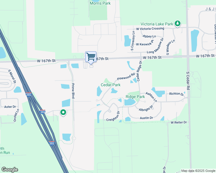 map of restaurants, bars, coffee shops, grocery stores, and more near 16851 Mallard Lane in Lockport