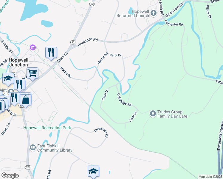 map of restaurants, bars, coffee shops, grocery stores, and more near 47 Carol Drive in Hopewell Junction