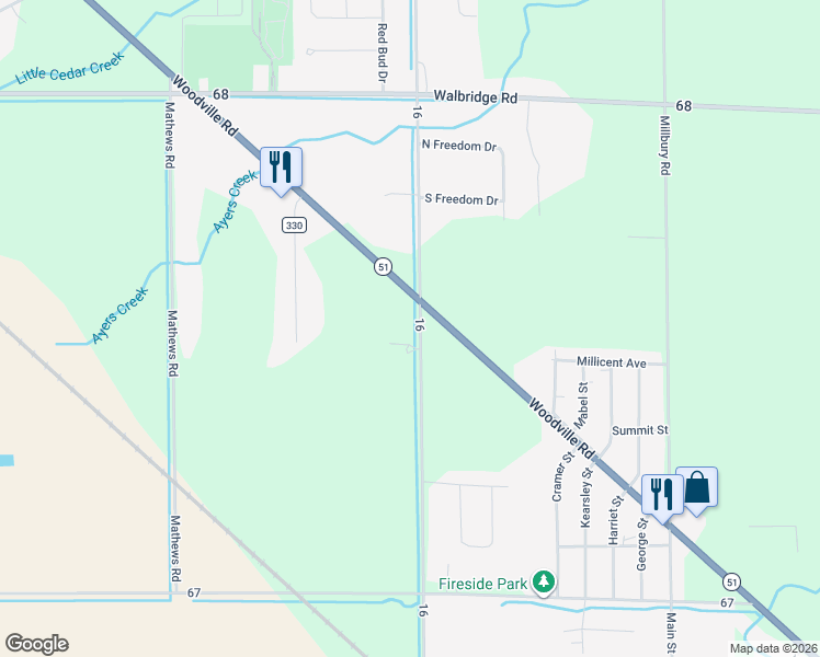 map of restaurants, bars, coffee shops, grocery stores, and more near 29531 Bradner Road in Millbury
