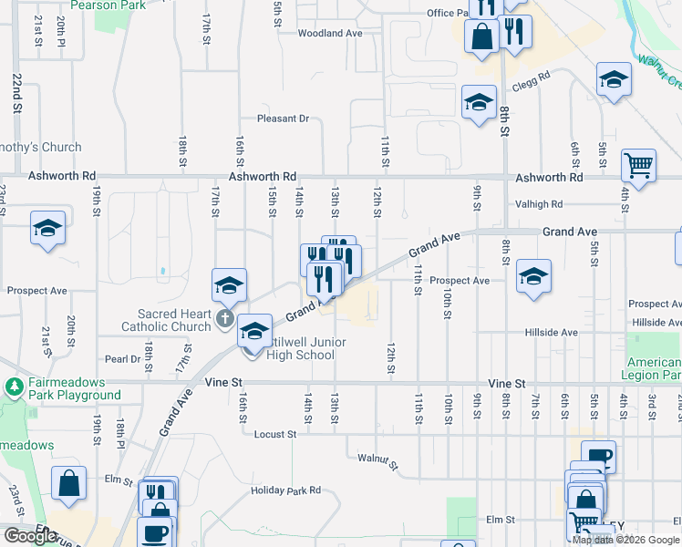 map of restaurants, bars, coffee shops, grocery stores, and more near 816 13th Street in West Des Moines