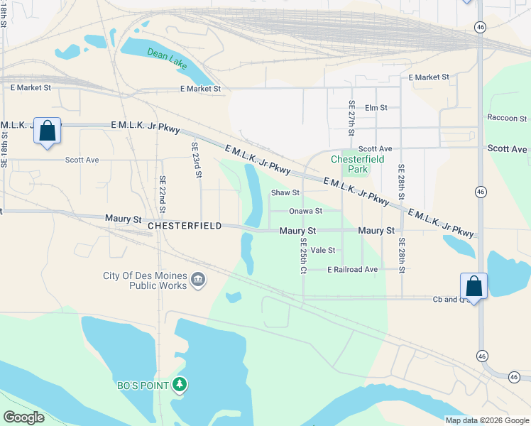 map of restaurants, bars, coffee shops, grocery stores, and more near 726 Southeast 25th Street in Des Moines