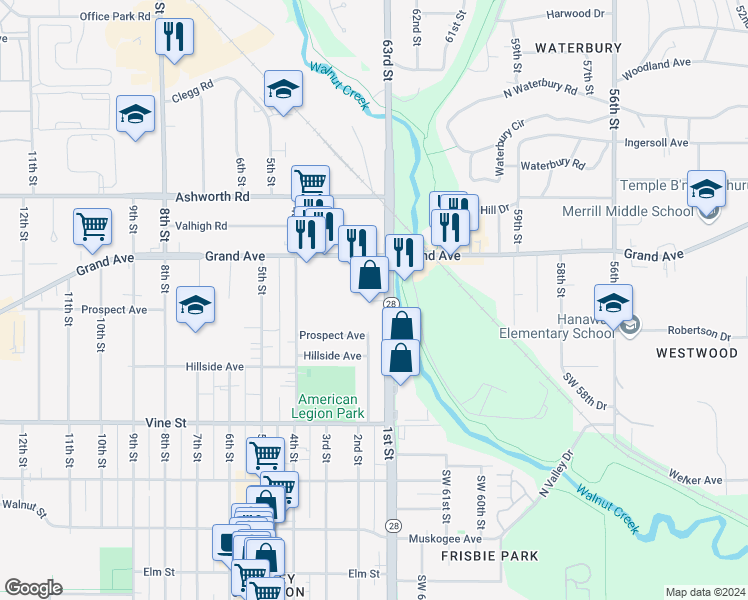 map of restaurants, bars, coffee shops, grocery stores, and more near 840 1st Street in West Des Moines