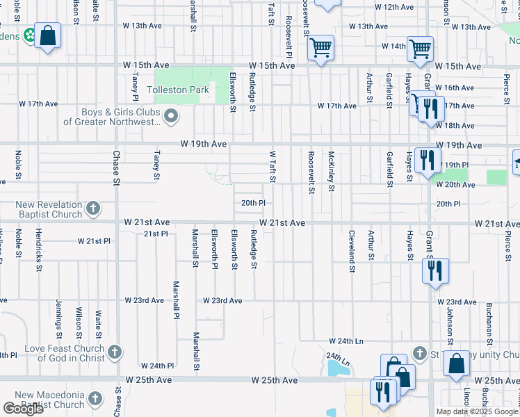 map of restaurants, bars, coffee shops, grocery stores, and more near 2325 W 20th Pl in Gary