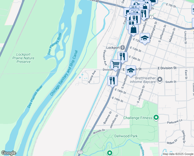 map of restaurants, bars, coffee shops, grocery stores, and more near 321 May Street in Lockport