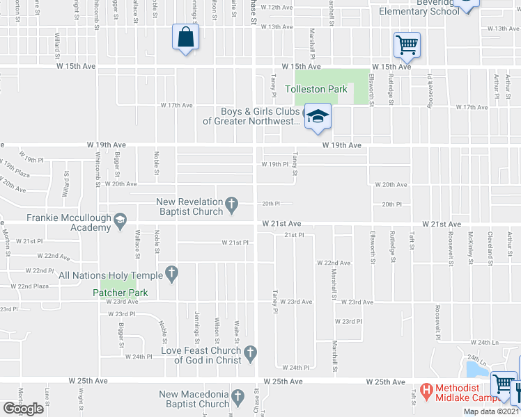 map of restaurants, bars, coffee shops, grocery stores, and more near 2055 Chase Street in Gary