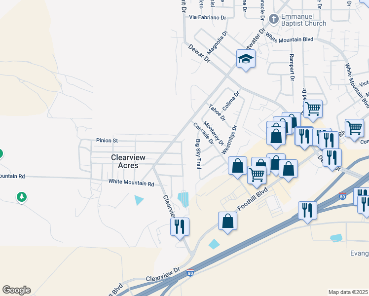 map of restaurants, bars, coffee shops, grocery stores, and more near 409 Mountain View Drive in Rock Springs