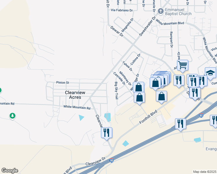 map of restaurants, bars, coffee shops, grocery stores, and more near 409 Mountain View Drive in Rock Springs
