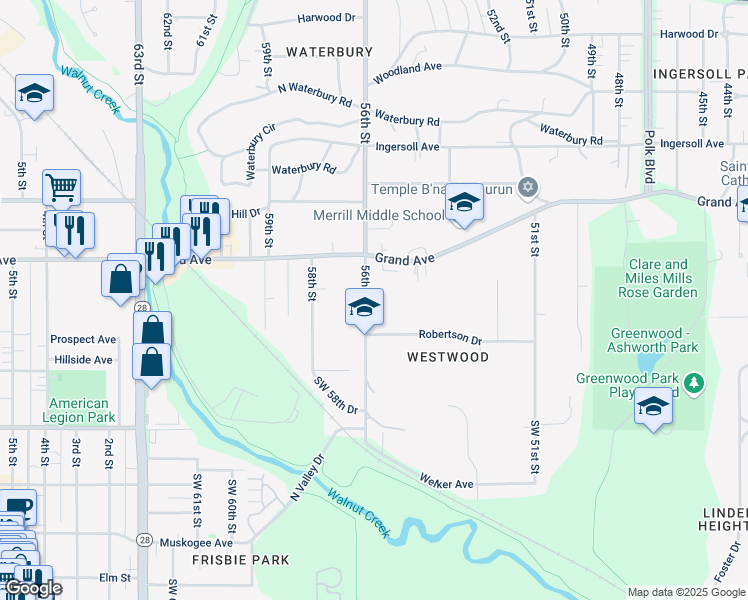 map of restaurants, bars, coffee shops, grocery stores, and more near 315 56th Street in Des Moines