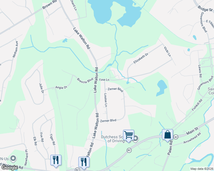 map of restaurants, bars, coffee shops, grocery stores, and more near 32 Louise Lane in Hopewell Junction