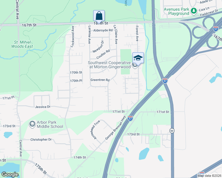 map of restaurants, bars, coffee shops, grocery stores, and more near 5091 Hawthorne Road in Oak Forest
