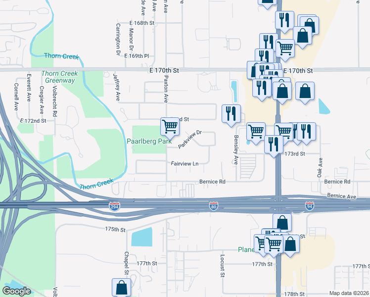 map of restaurants, bars, coffee shops, grocery stores, and more near 2055 Parkview Drive in South Holland