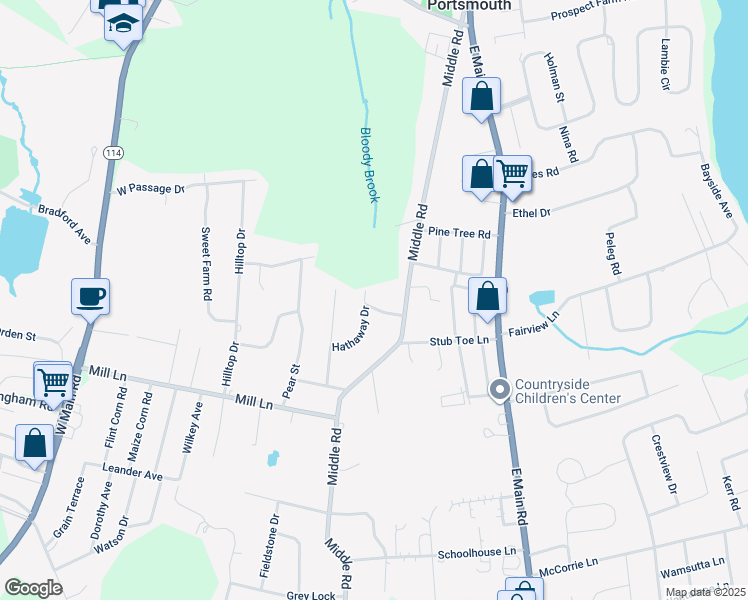 map of restaurants, bars, coffee shops, grocery stores, and more near 37 Baldwin Road in Portsmouth