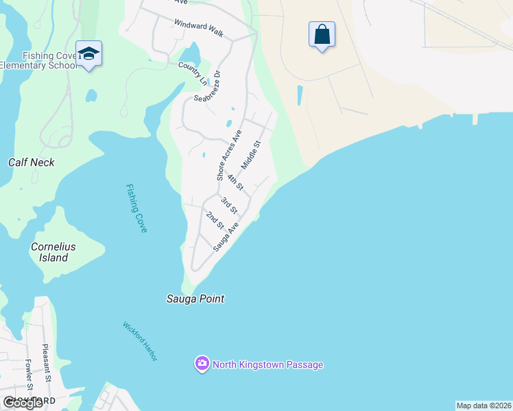 map of restaurants, bars, coffee shops, grocery stores, and more near 159 Sauga Avenue in North Kingstown