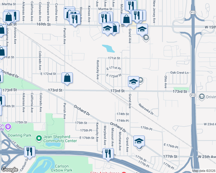 map of restaurants, bars, coffee shops, grocery stores, and more near 7242 Maryland Ave in Hammond