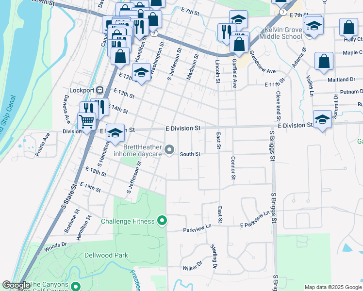 map of restaurants, bars, coffee shops, grocery stores, and more near 1508 Sisson Street in Lockport