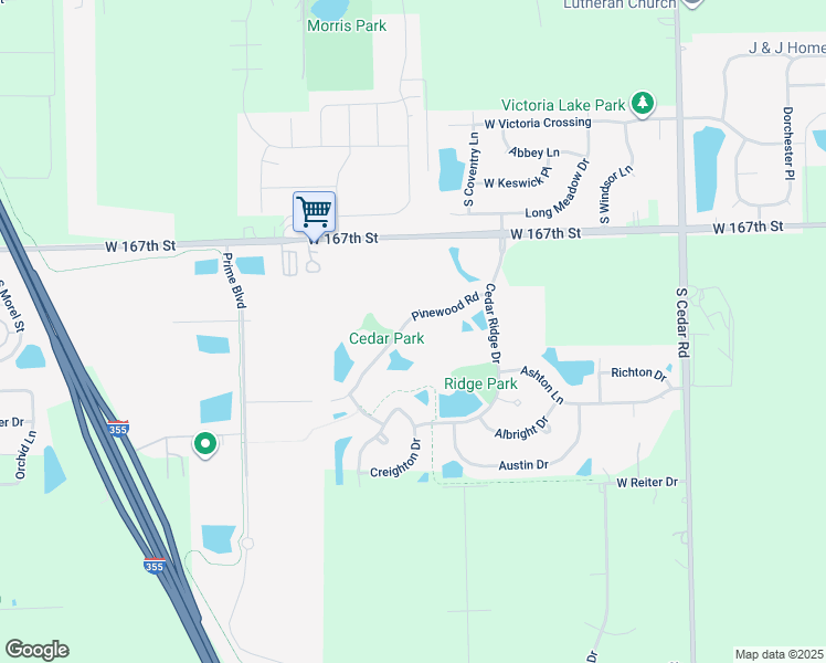 map of restaurants, bars, coffee shops, grocery stores, and more near 16837 Ivy Lane in Lockport