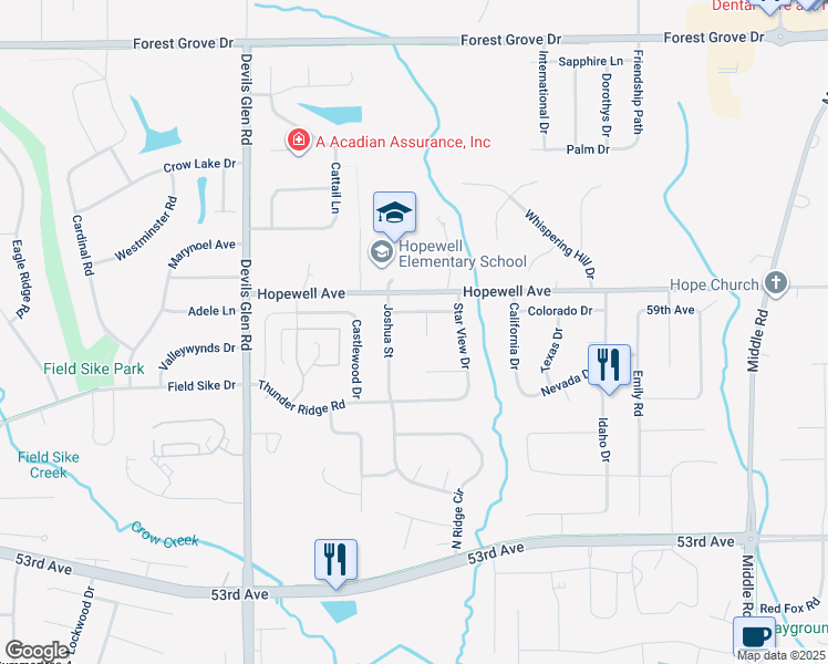 map of restaurants, bars, coffee shops, grocery stores, and more near 5866 Hope View Ct in Bettendorf