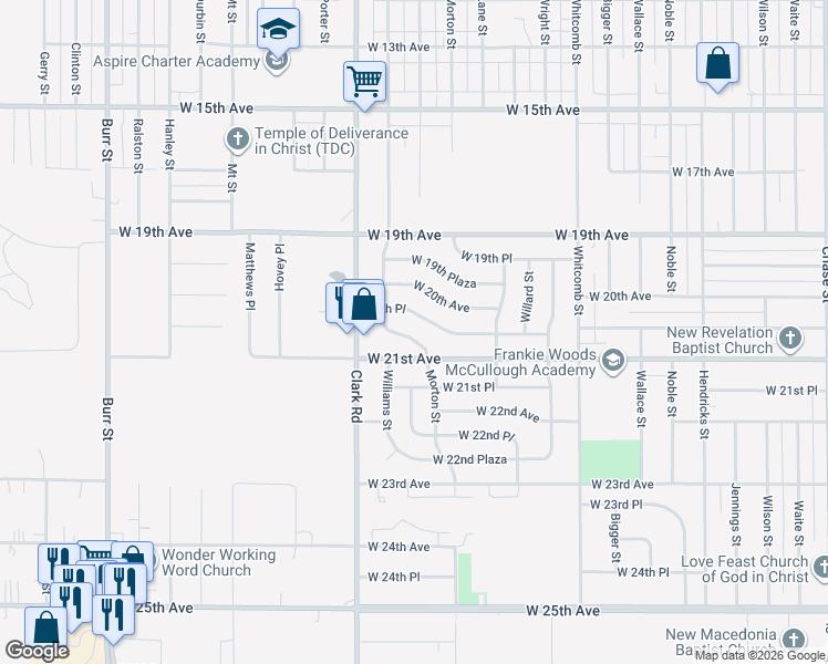 map of restaurants, bars, coffee shops, grocery stores, and more near 2059 Williams Street in Gary