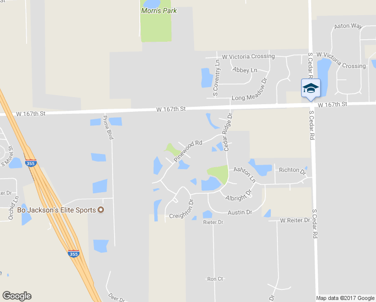 map of restaurants, bars, coffee shops, grocery stores, and more near 16833 Ivy Lane in Lockport