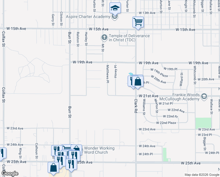 map of restaurants, bars, coffee shops, grocery stores, and more near 2061 Matthews Pl in Gary