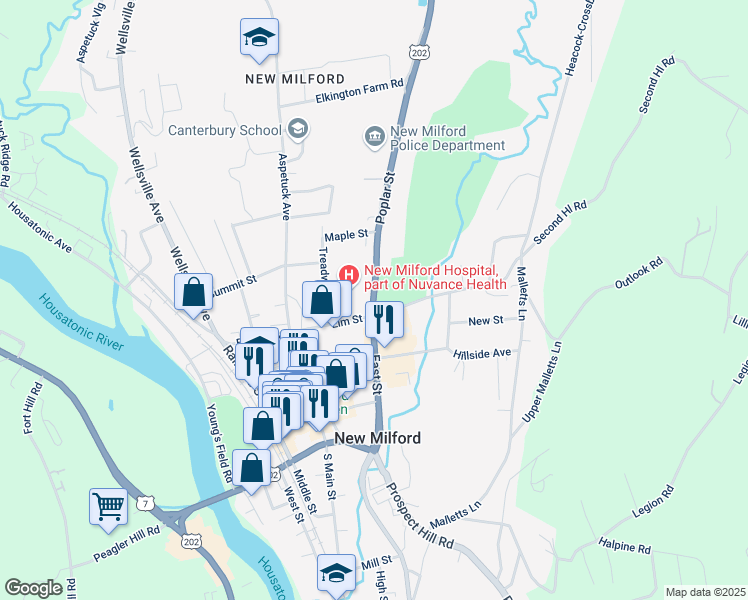 map of restaurants, bars, coffee shops, grocery stores, and more near 14 Poplar Street in New Milford