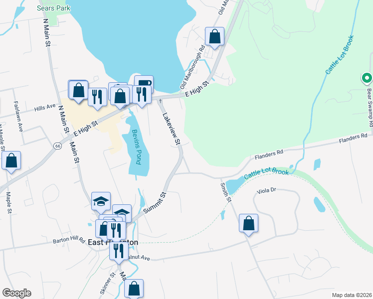 map of restaurants, bars, coffee shops, grocery stores, and more near 6 Lakeview Street in East Hampton