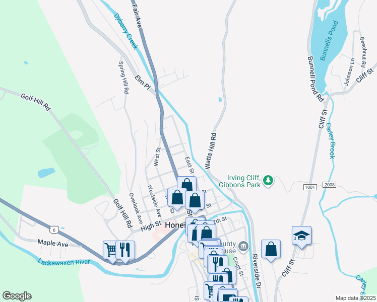 map of restaurants, bars, coffee shops, grocery stores, and more near 1522 East St in Honesdale